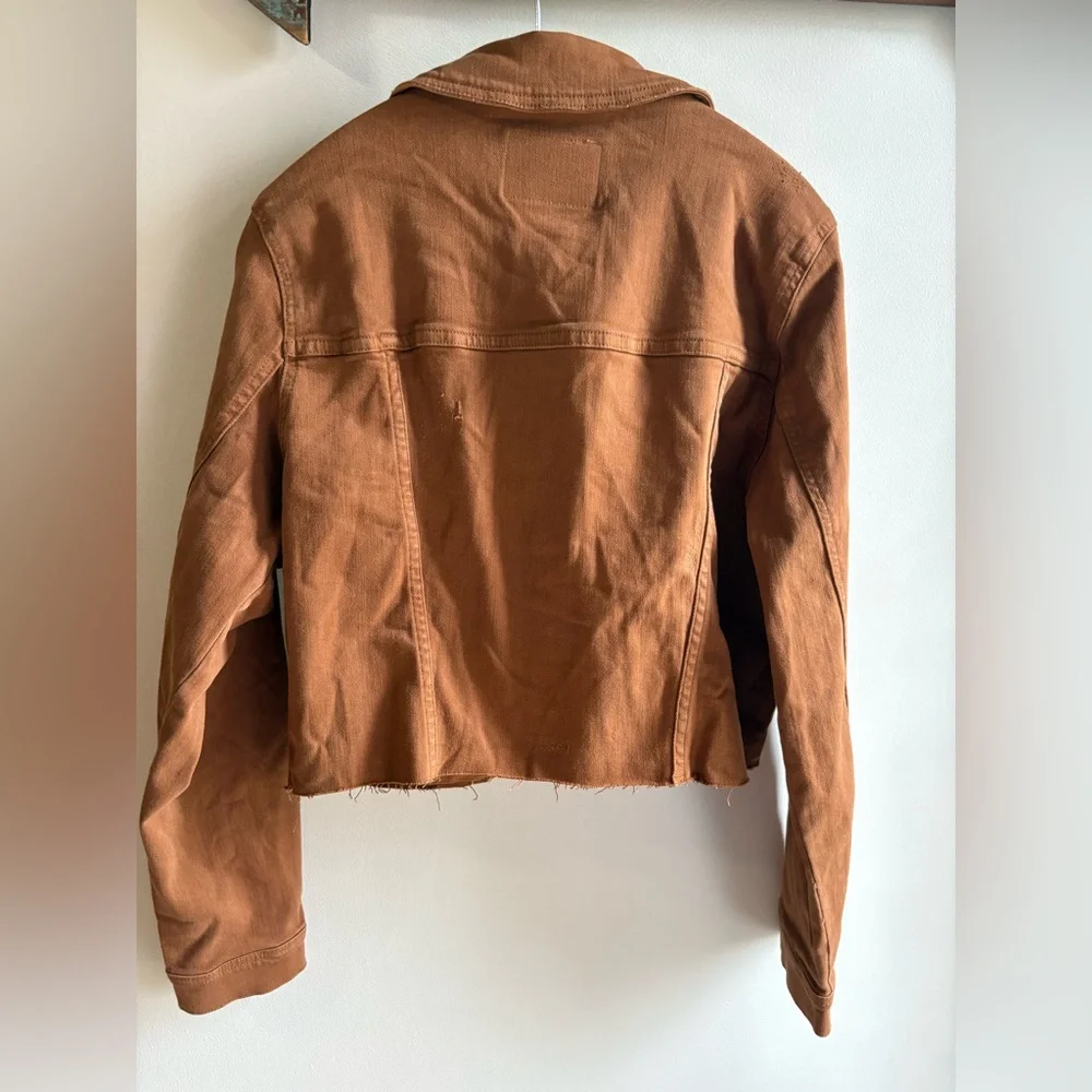 JUDY BLUE CAMEL GARMENT DYED GRINDING CROPPED DENIM JACKET LARGE - Picture 8 of 16
